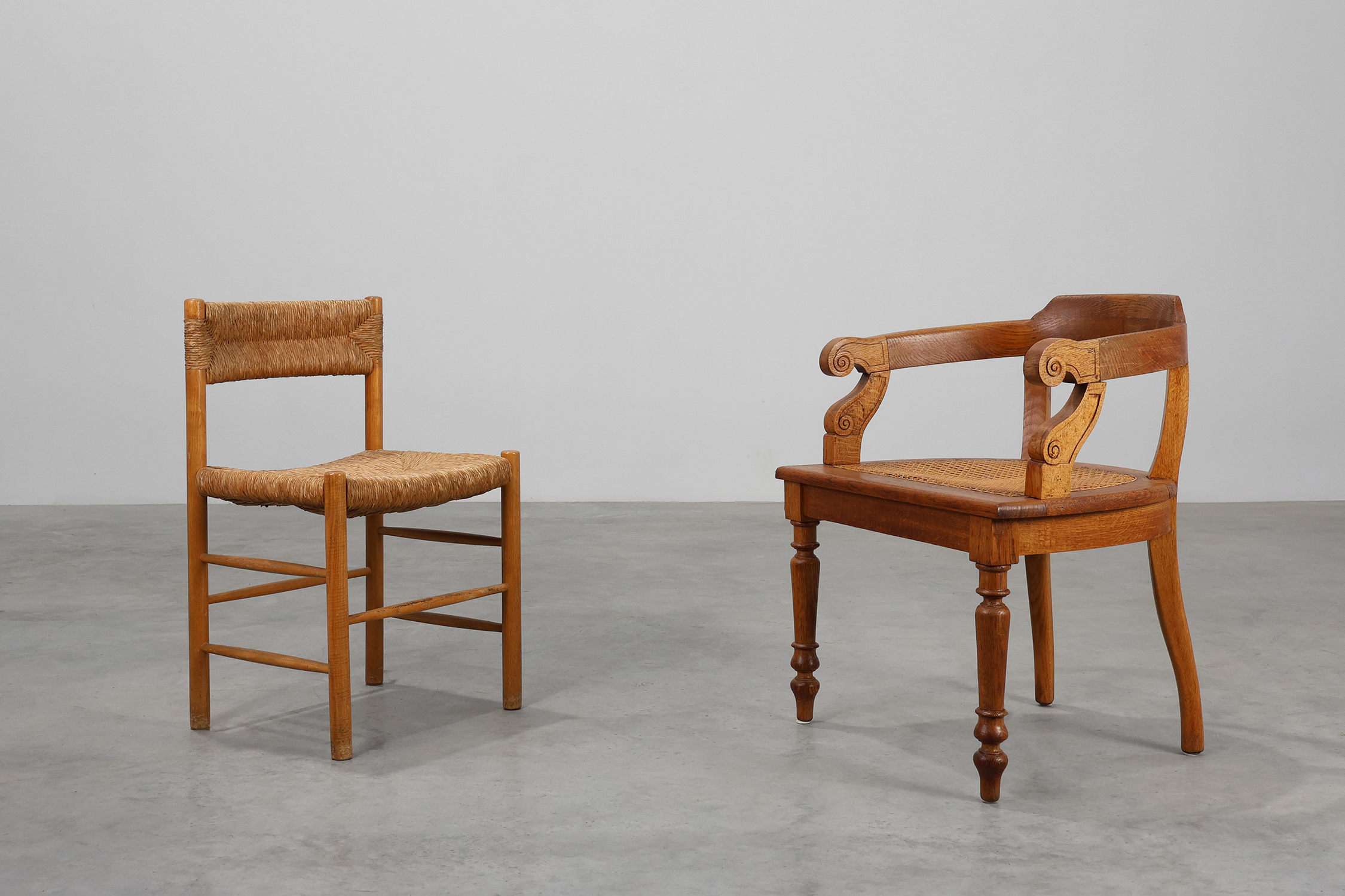 French Neoclassical Oak Chair with Wicker Seat, Late 19th Centurythumbnail